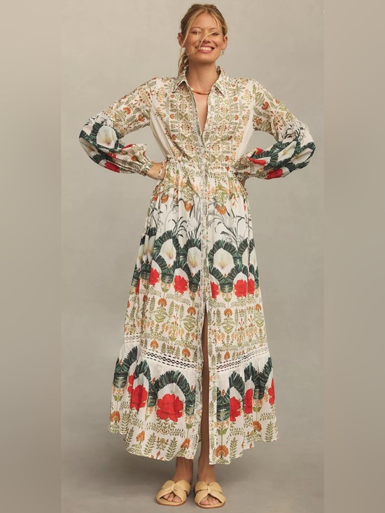 Anthropologie Dresses & Skirts - Anthropologie Eleanora Printed Long Sleeve Maxi Shirt Dress